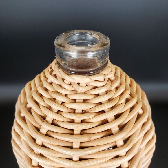 Crate & Barrel Wicker Wrapped Glass Bottle 12" Rattan Decor w/ Cork - Picture 3 of 6